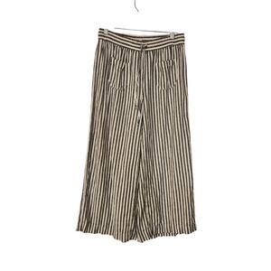 Dip Gray White Pinstriped Elastic Waist Pull On Wide Leg Lounge Pants Small